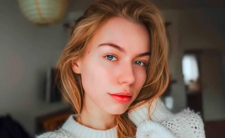 Portrait of a girl with white T-shirt staring at camera edited with Lensa Charm